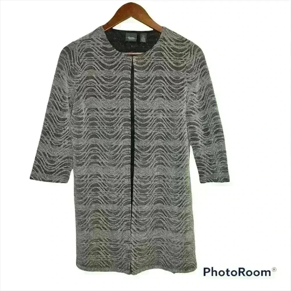 Chico's Travelers Evening‎ Exquisite Metallic Spark Long Fly-Away Jacket …